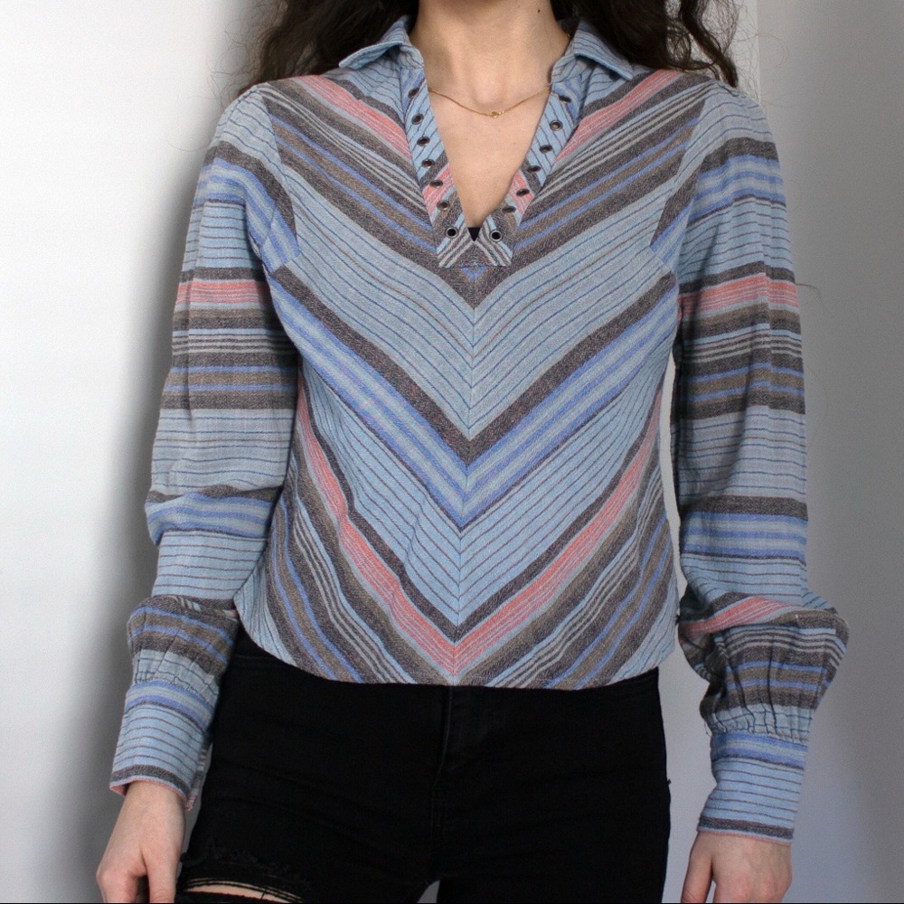 Free People 70s Striped Blouse